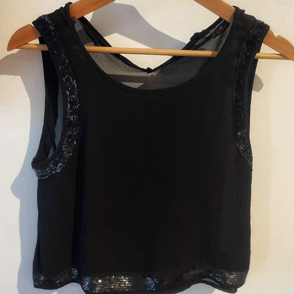 Semitransparent short black blouse with sequins
